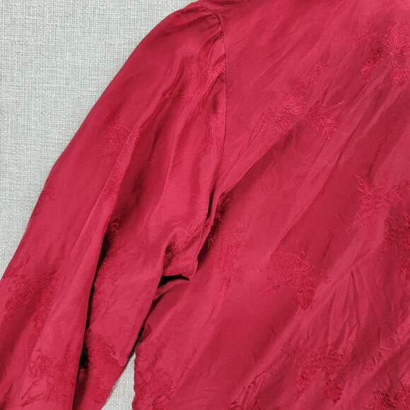 Vintage Royal Silk Womens Shirt 8 Red Button Down Embroidered Floral - Picture 7 of 12